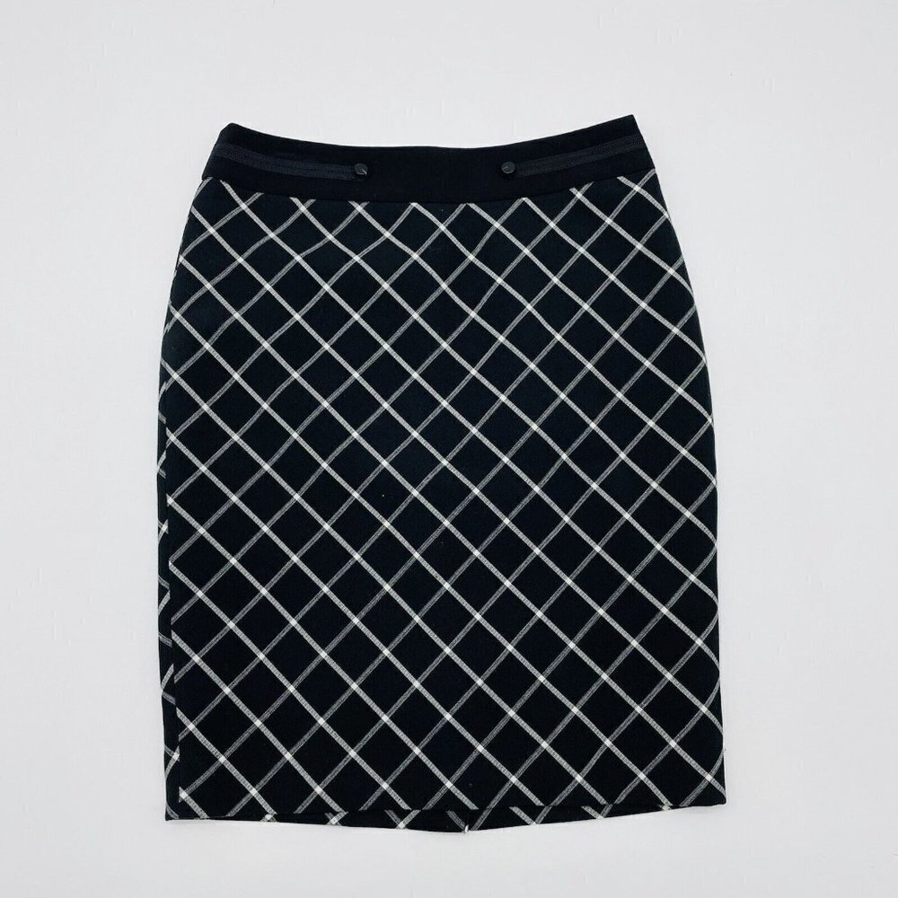 The Limited Womens Size 0 Plaid Career Straight Pencil Skirt Black White 677